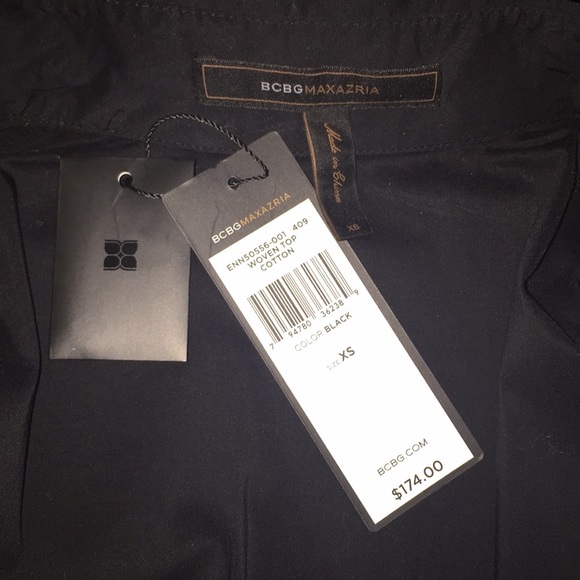 New BCBG Woven Cotton Black Down Button Top Sz XS - Picture 10 of 12